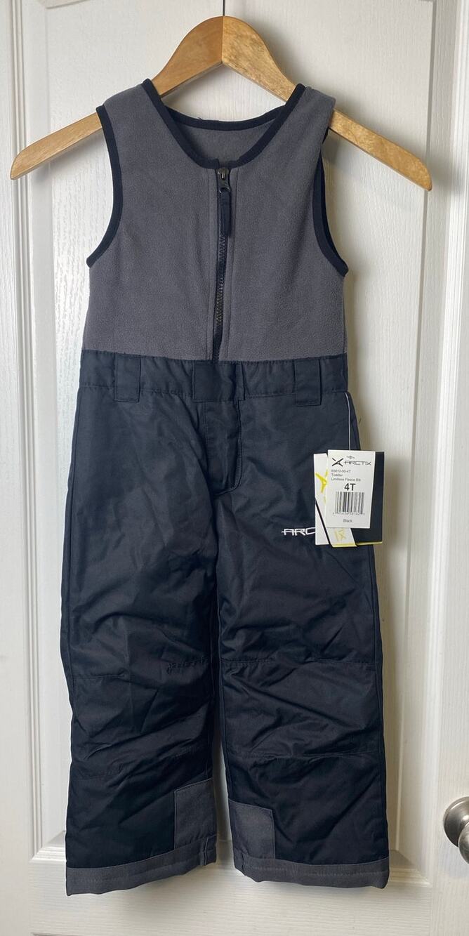 Arctix Kids Black Gray Unisex Limitless Fleece Top Bib Insulated Overalls 4T NWT